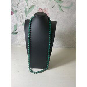 Vintage Malachite Beaded Long Womens Necklace Green